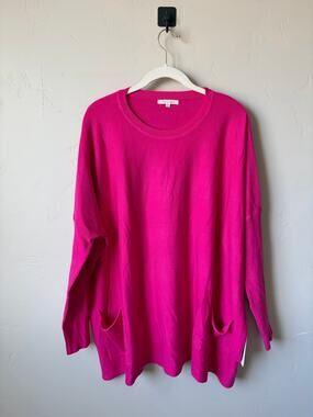 Tea n Rose Hot Pink Oversized Pocket Sweater Sz M/L Casual Comfy Cozy Chic
